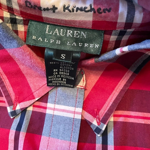 Lauren by Ralph Lauren Tartan Plaid Embroidered RLL Red Navy Chest Pocket Shirt - Picture 3 of 9